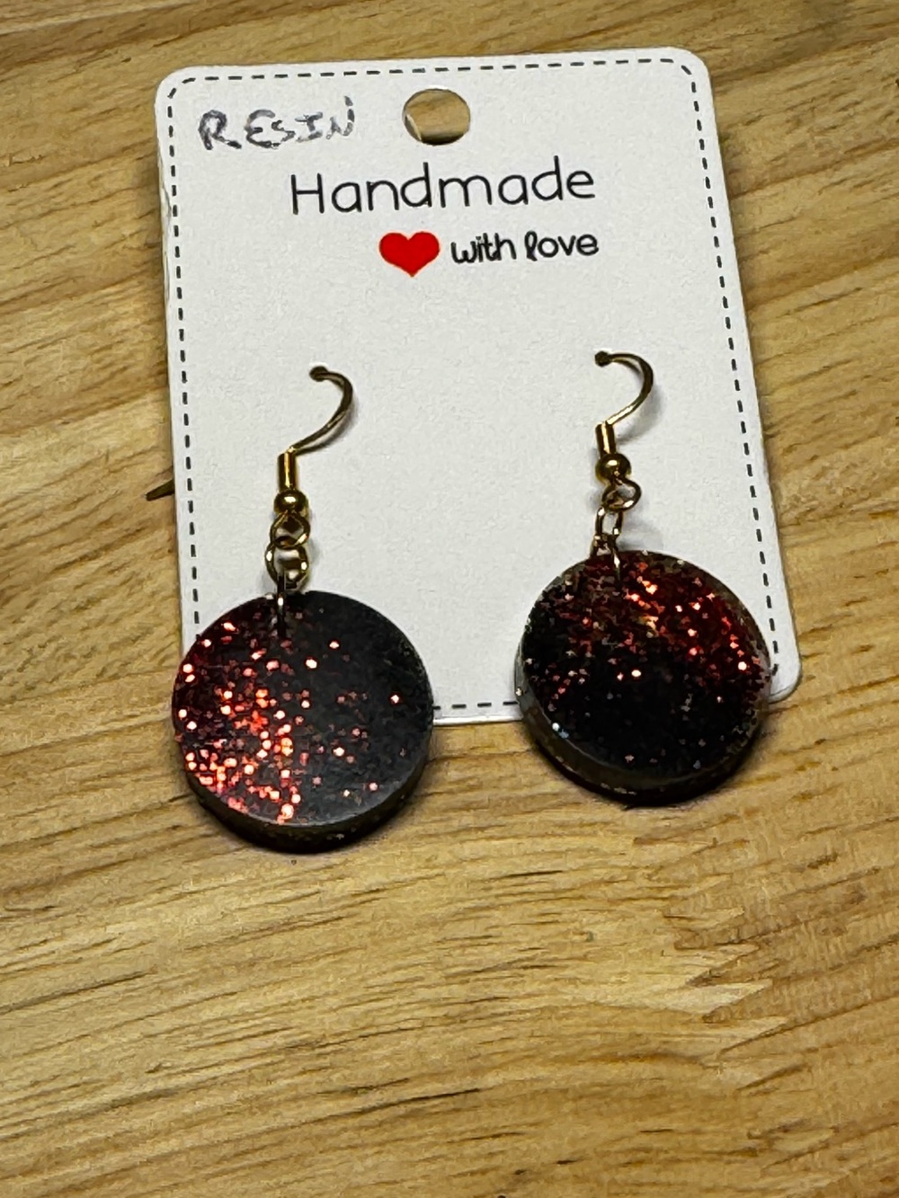 Hand Crafted Black and Red Glitter Round Drop Earrings